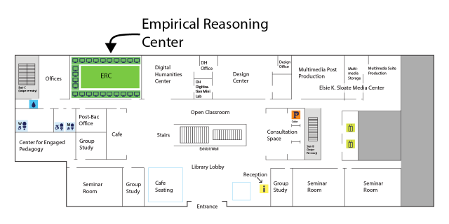 Map of ERC location in Milstein 102. Next door to the DHC and across from Peet's.