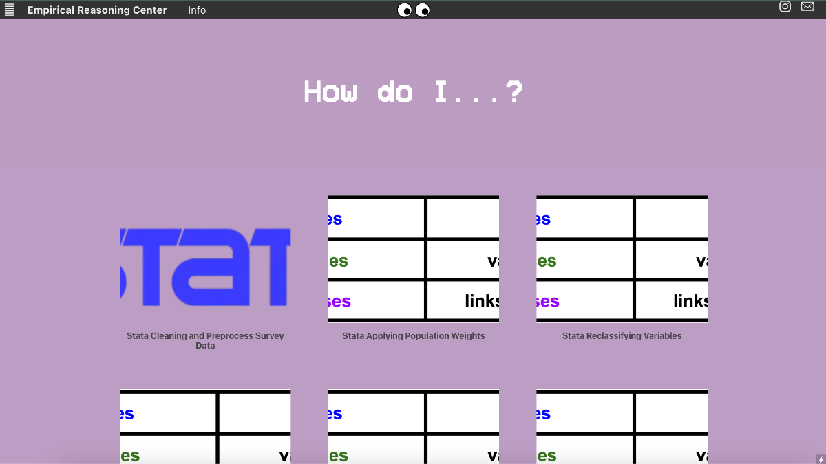 screenshot of page with tutorials