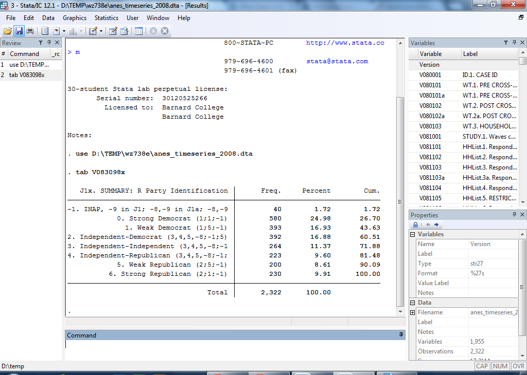 STATA screenshot